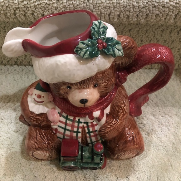 🎄Fitz & Floyd Christmas Ceramic Plaid Terry Bear Pitcher (Retired, 1991). - Picture 13 of 14